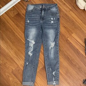 SHEIN Distressed Blue Ankle Jeans